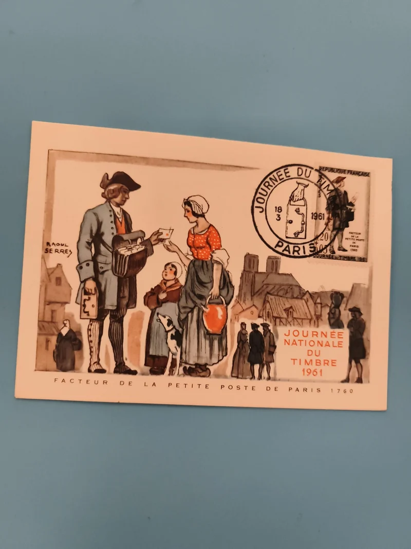 Carte philatélique Journée du Timbre 1961 Paris illustrée Raoul Serres