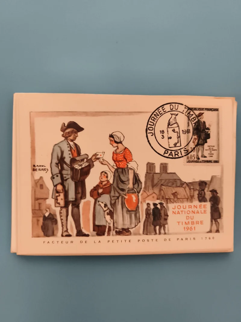 Carte postale philatélique Journée du Timbre 1961 Paris illustrée Raoul Serres