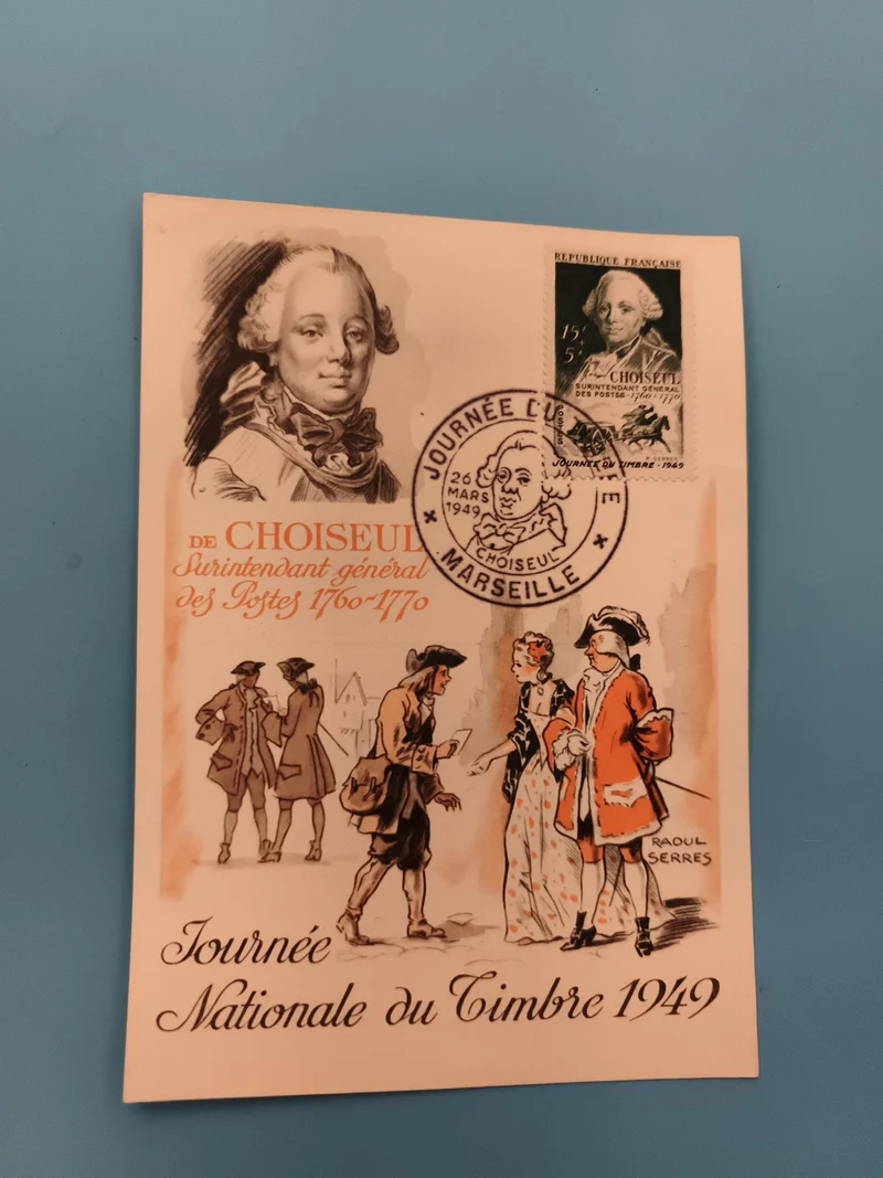 Lettre souvenir philatélique Choiseul 1949 Marseille Journée du Timbre France