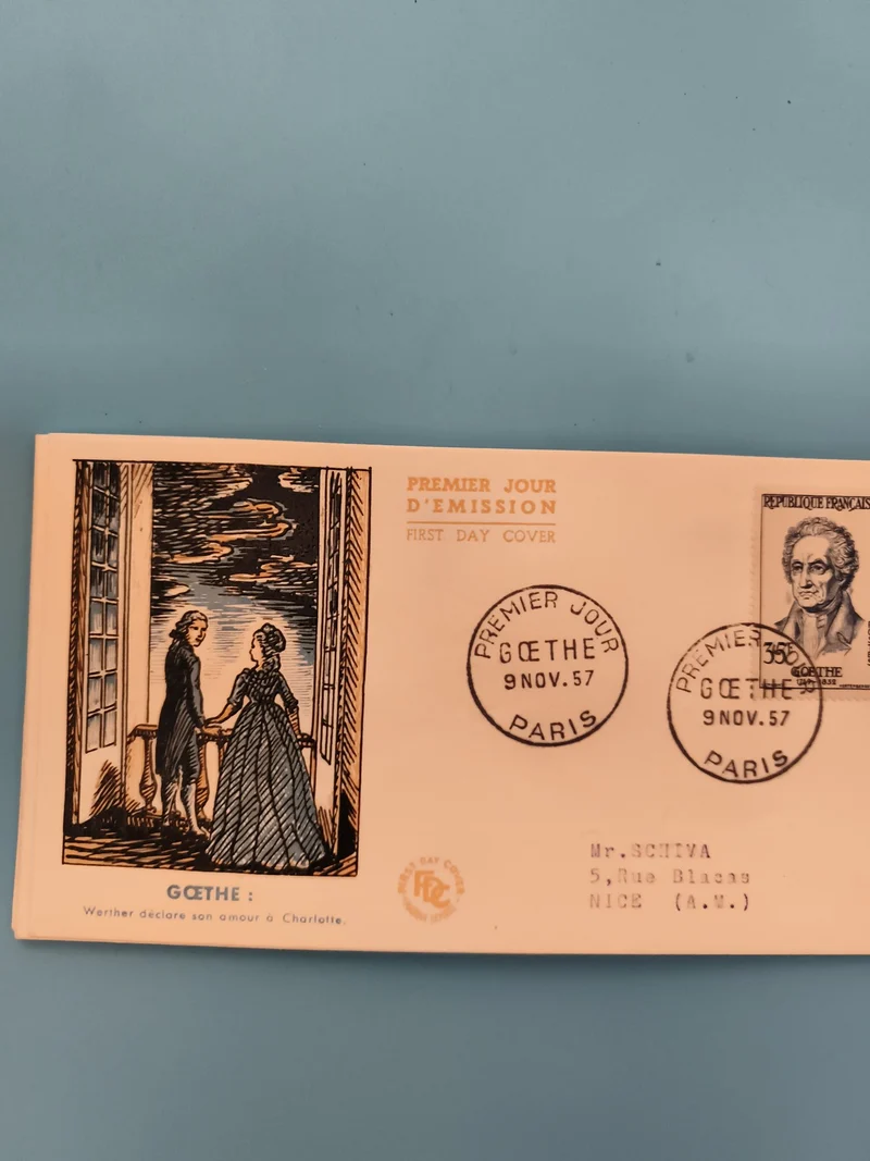 Lettre Premier Jour Goethe 1957 Paris FDC illustration Werther philatélie (Ref 2