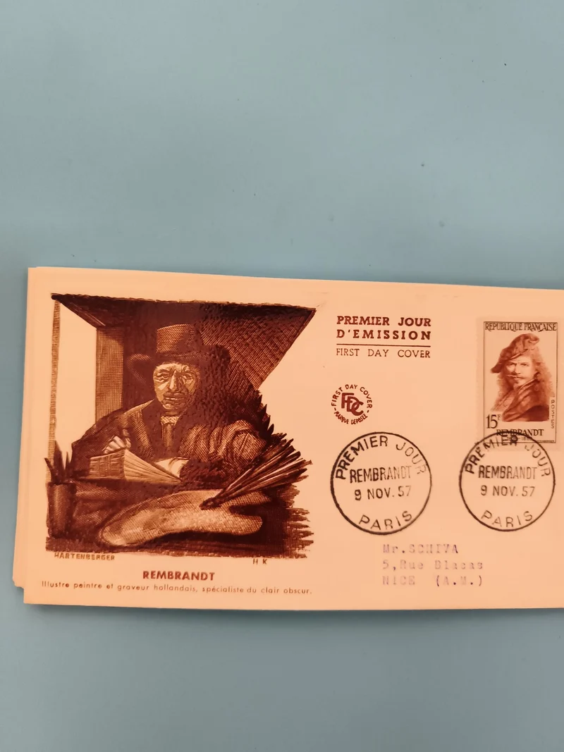 Lettre Premier Jour Rembrandt 1957 Paris, timbre 15F République Française