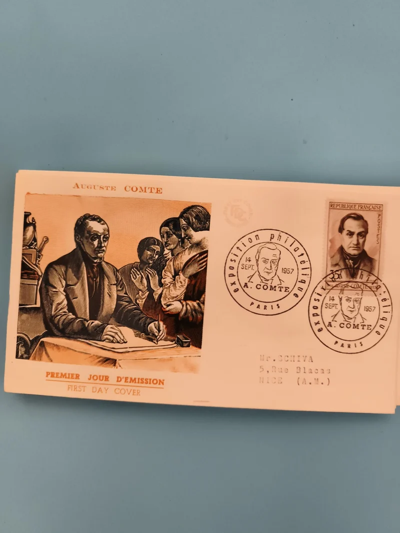 Lettre FDC Premier Jour Auguste Comte 1957 – Exposition Philatélique Paris