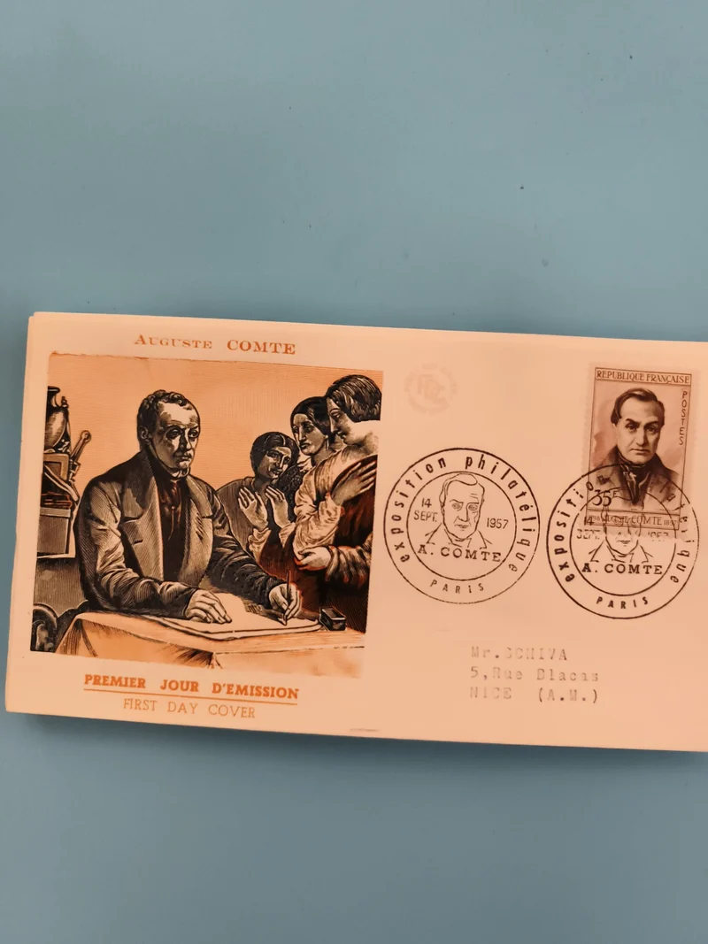 Lettre Premier Jour Auguste Comte 1957 FDC timbre France philatélie (Ref 2)