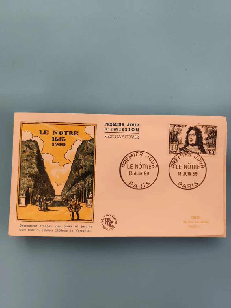 Lettre Premier Jour Le Nôtre 1959 Paris FDC timbre illustré philatélie