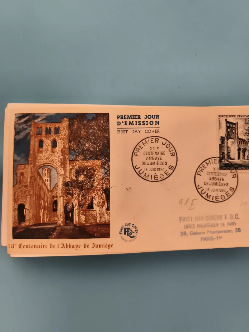 Lettre Premier Jour Abbaye de Jumièges 1954 FDC Philatélie cachet Paris