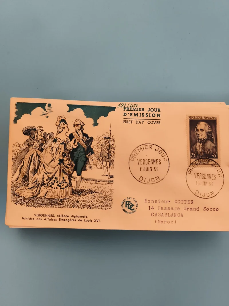 Lettre Premier Jour Vergennes 1955 timbre 25F FDC France philatélie