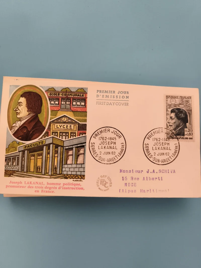 Enveloppe Premier Jour Joseph Lakanal 1962 France FDC Philatélie (Ref 2)