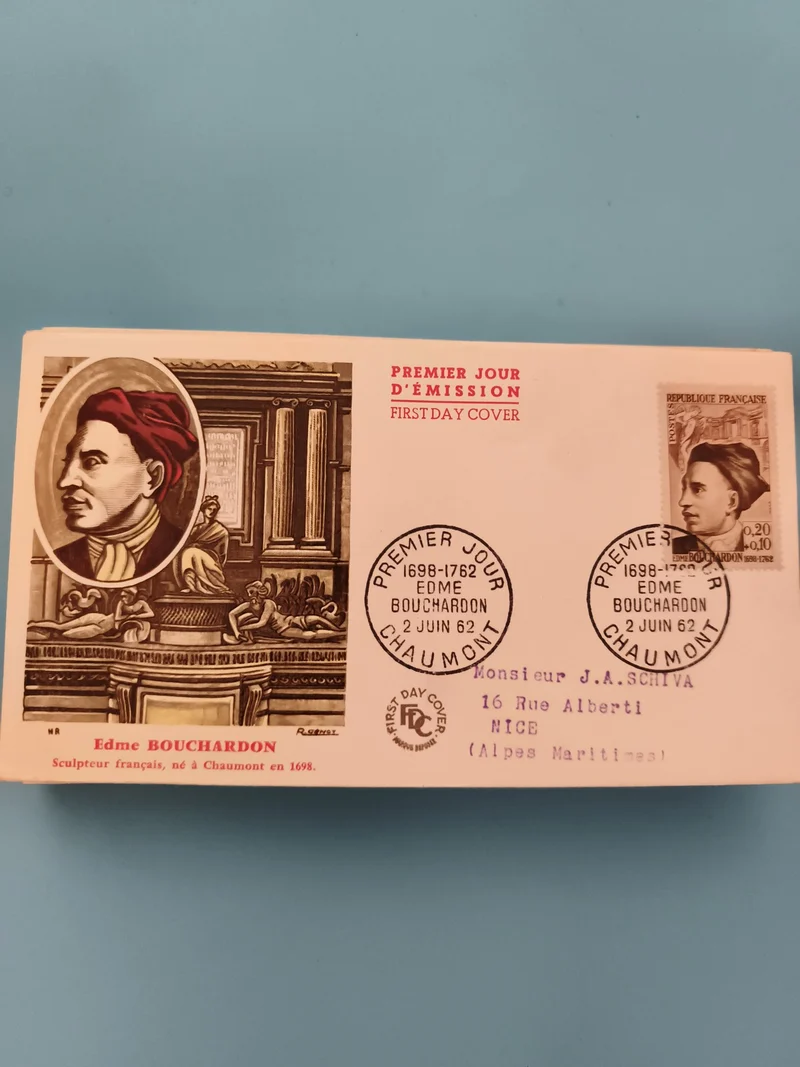 Première Jour d’Émission Edme Bouchardon 1962 enveloppe timbre France FDC philat