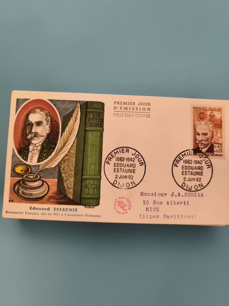 Lettre premier jour Édouard Estaunié 1962 Dijon philatélie FDC illustrée