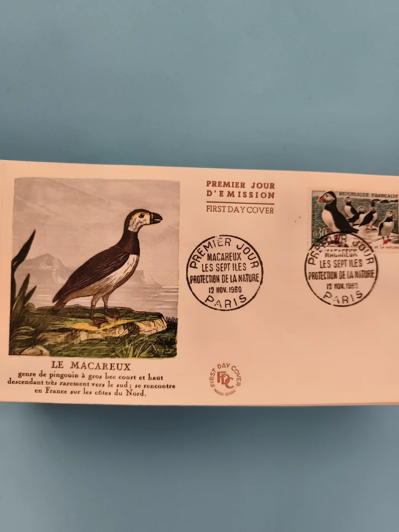 Premier Jour d'Émission Macareux Paris 1960 FDC philatélie nature oiseaux