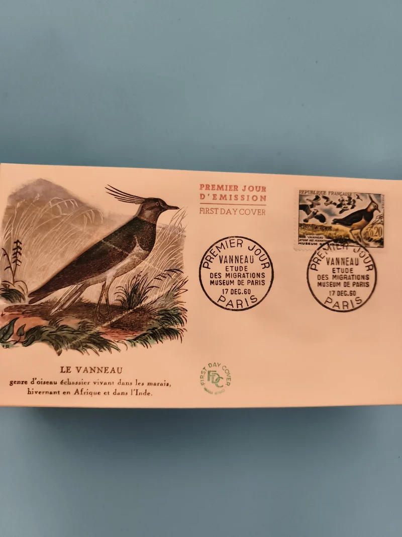 Enveloppe premier jour 1960 Le Vanneau oiseau FDC Paris timbre philatélie
