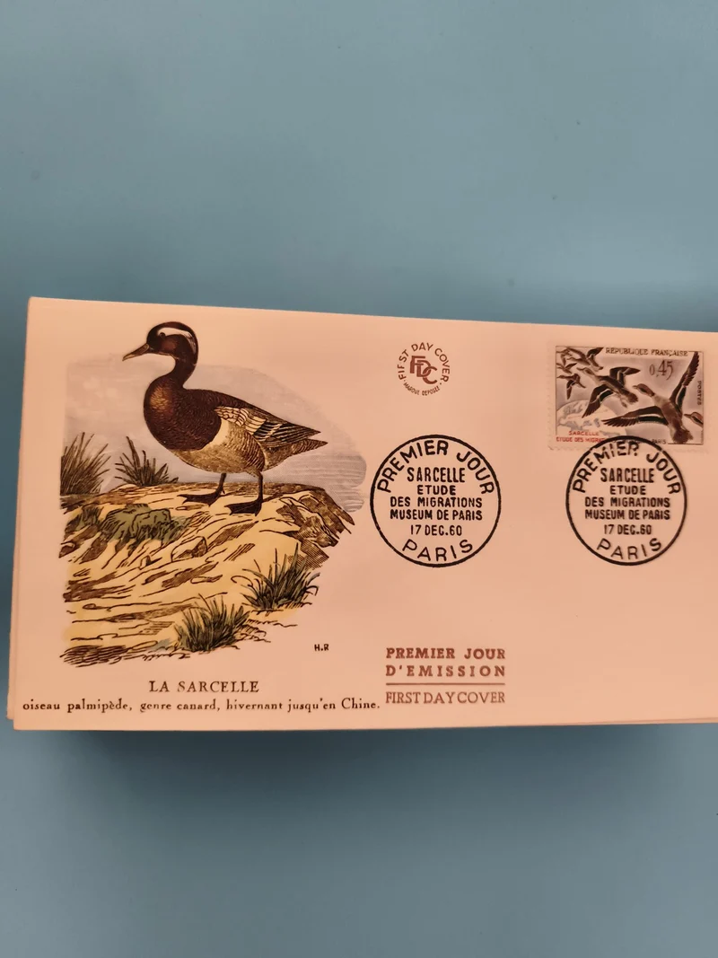 Lettre FDC Premier Jour 1960 La Sarcelle Paris timbre oiseau philatélie