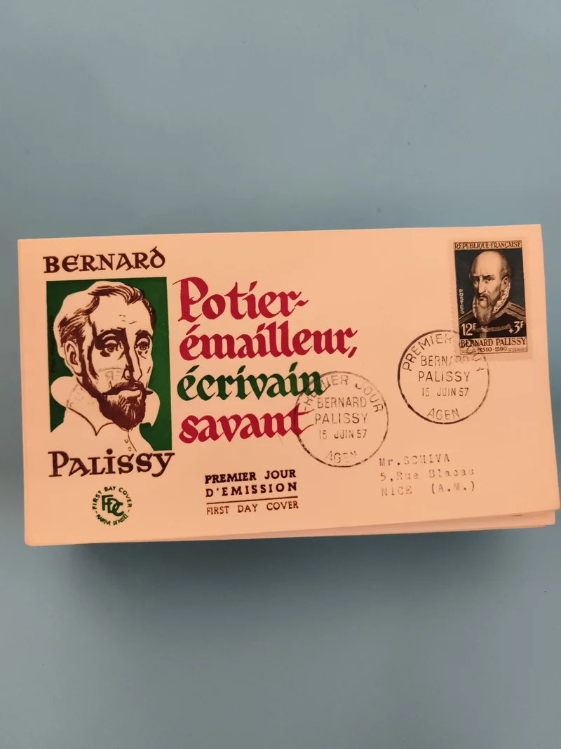 Lettre FDC Bernard Palissy 1957 Agen premier jour France philatélie