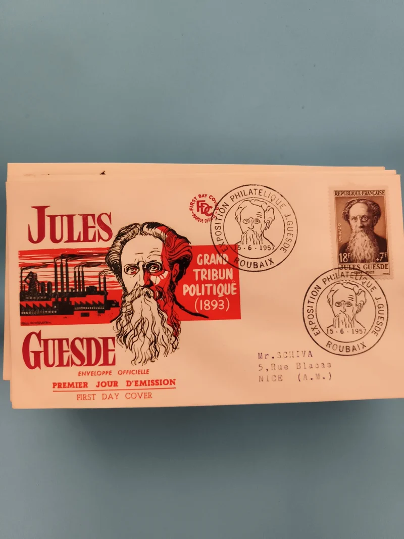 Lettre Premier Jour Jules Guesde 1957 Roubaix cachet philatélie FDC France