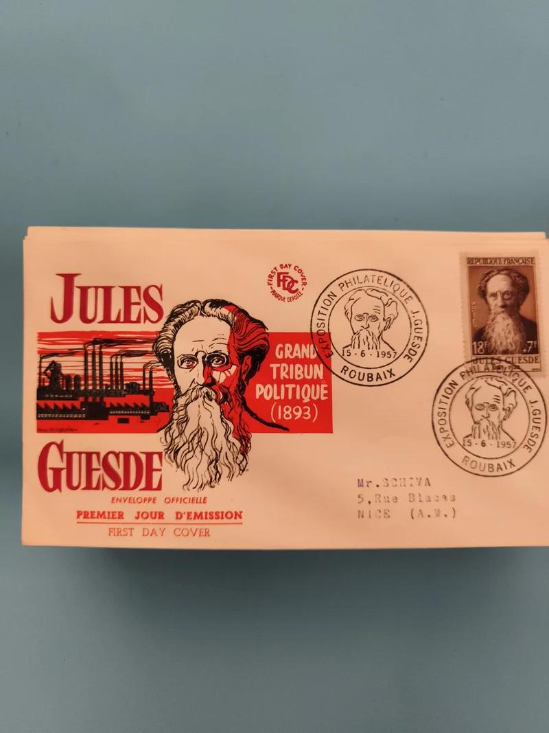 Lettre FDC Premier Jour Jules Guesde 1957 – Exposition Philatélique Roubaix