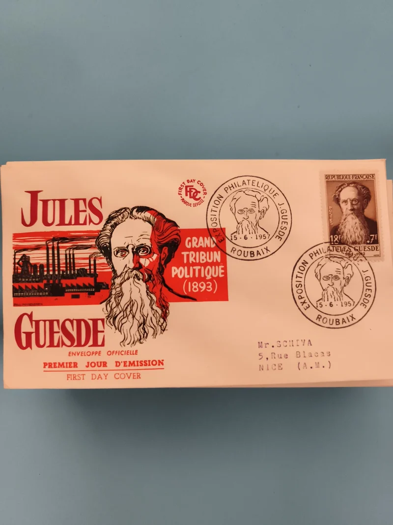 Enveloppe Premier Jour Jules Guesde 1957 FDC Exposition Philatélie Roubaix