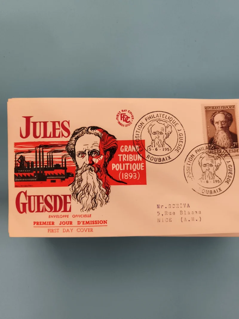 Lettre premier jour Jules Guesde 1957 FDC enveloppe philatélie France