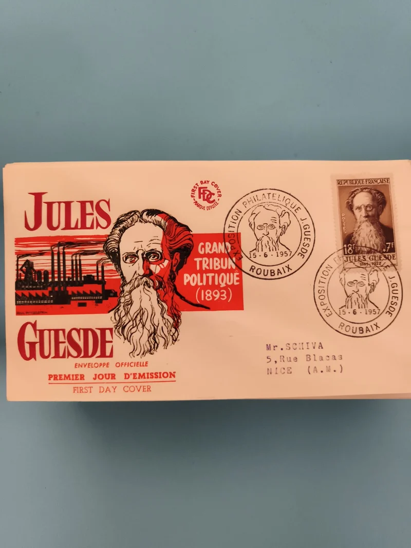 Enveloppe premier jour Jules Guesde 1957 FDC timbre 18F Roubaix philatélie