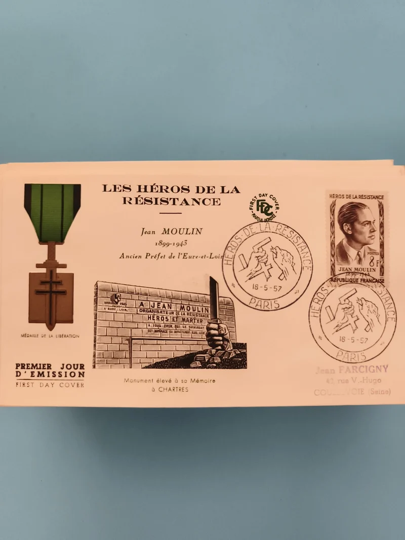 Lettre FDC Les Héros de la Résistance Jean Moulin 1957 oblitération Paris philat