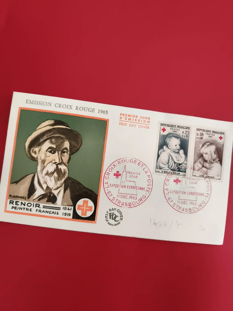 Lettre FDC Croix Rouge 1965 Renoir Strasbourg 1er jour timbres France