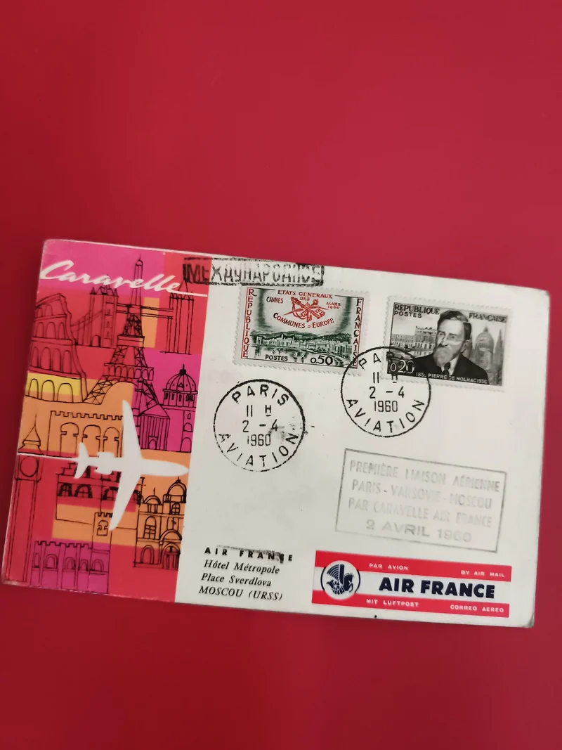 Lettre 1er vol Caravelle Air France Paris Moscou 1960 Philatélie aviation