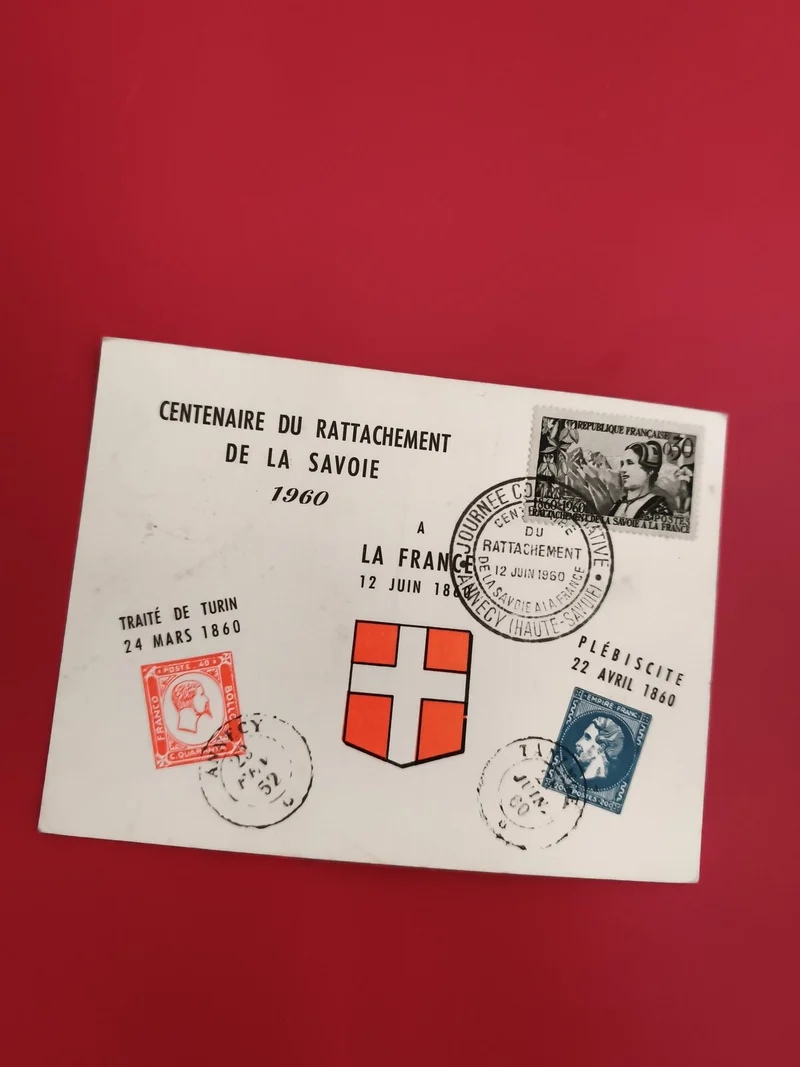 Lettre souvenir Savoie 1960 Centenaire rattachement timbres oblitérés philatélie