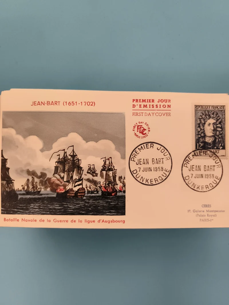 Lettre FDC Jean Bart 1958 Dunkerque bataille navale premier jour philatélie