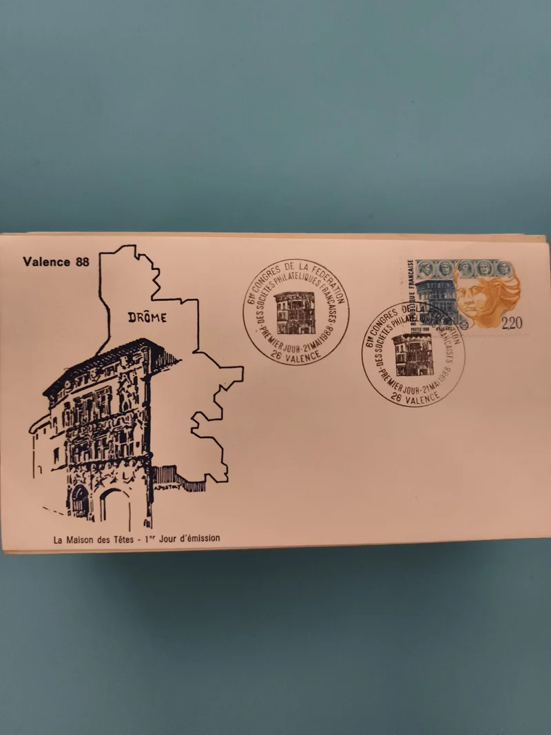 Lettre 1er jour Valence 1988 Maison des Têtes Drôme Marianne 2,20 F philatélie
