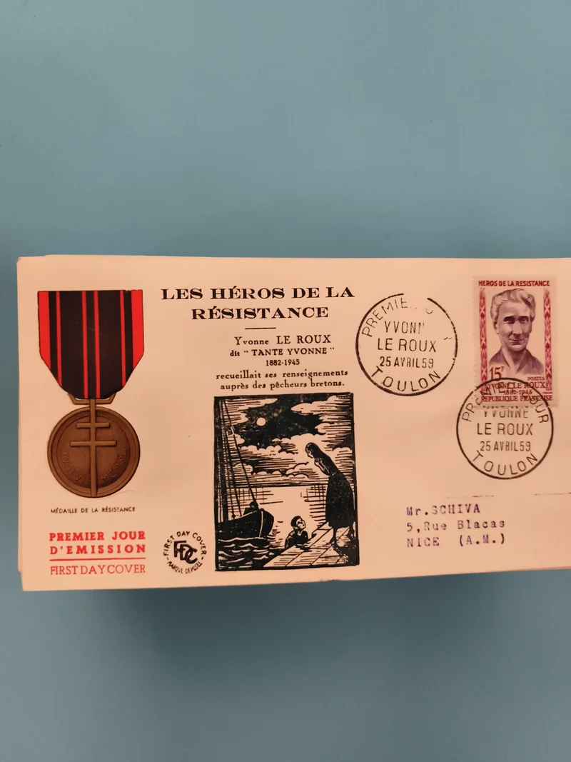 Lettre premier jour Héros Résistance Yvonne Le Roux 1959 FDC Toulon philatélie
