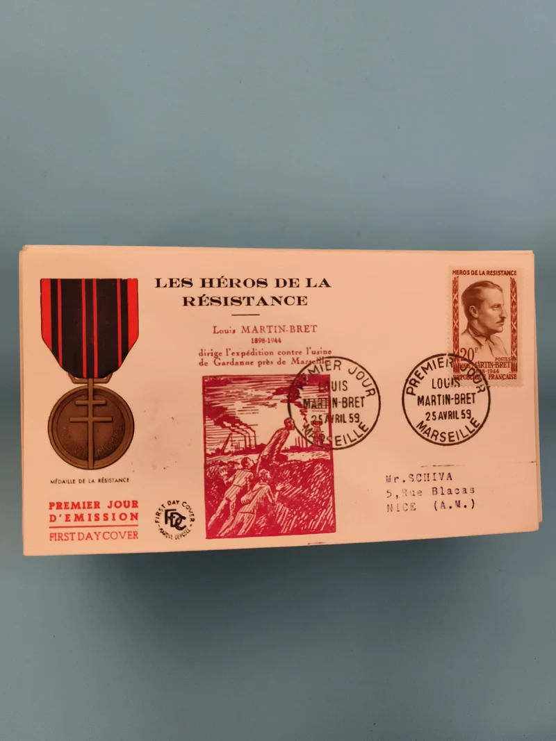 Lettre premier jour Héros de la Résistance Louis Martin-Bret 1959 Marseille phil