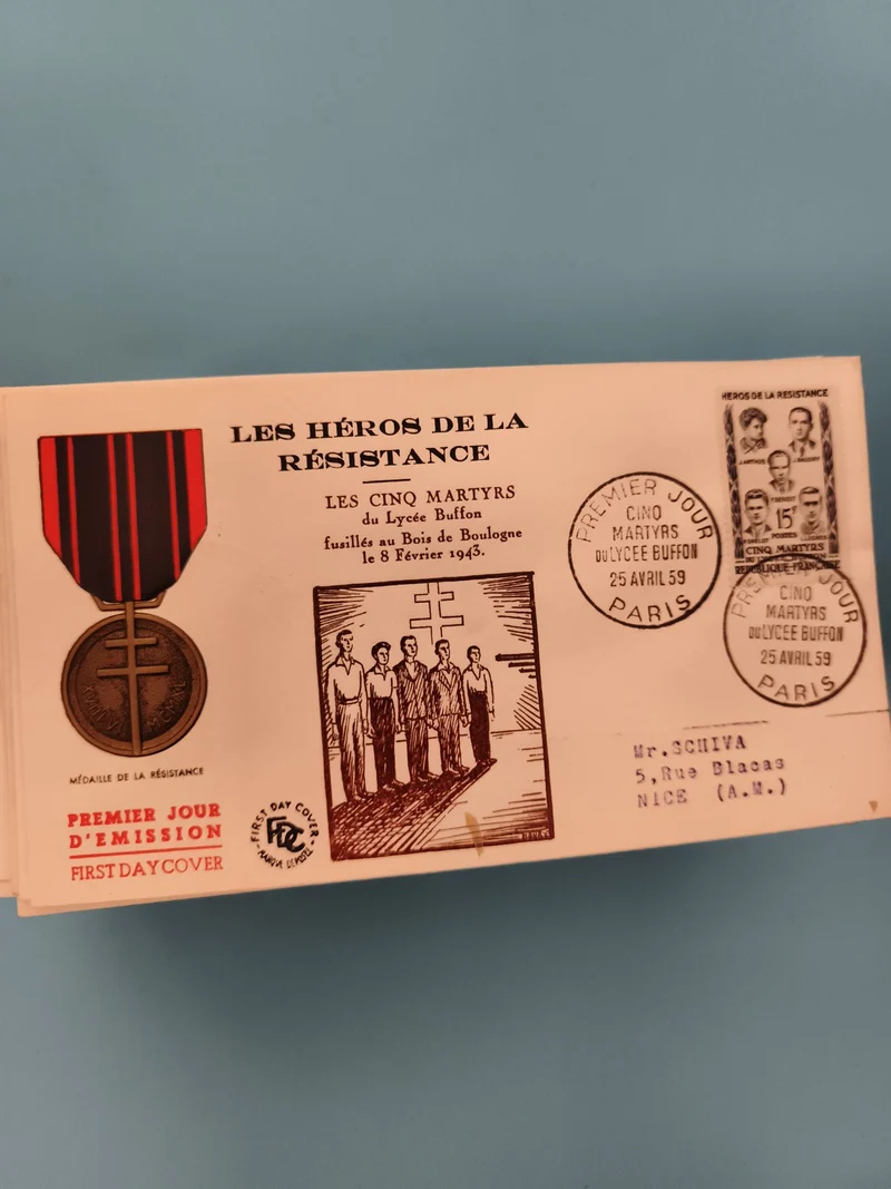 Lettre 1er Jour Héros Résistance 1959 Cinq Martyrs Buffon Paris cachet