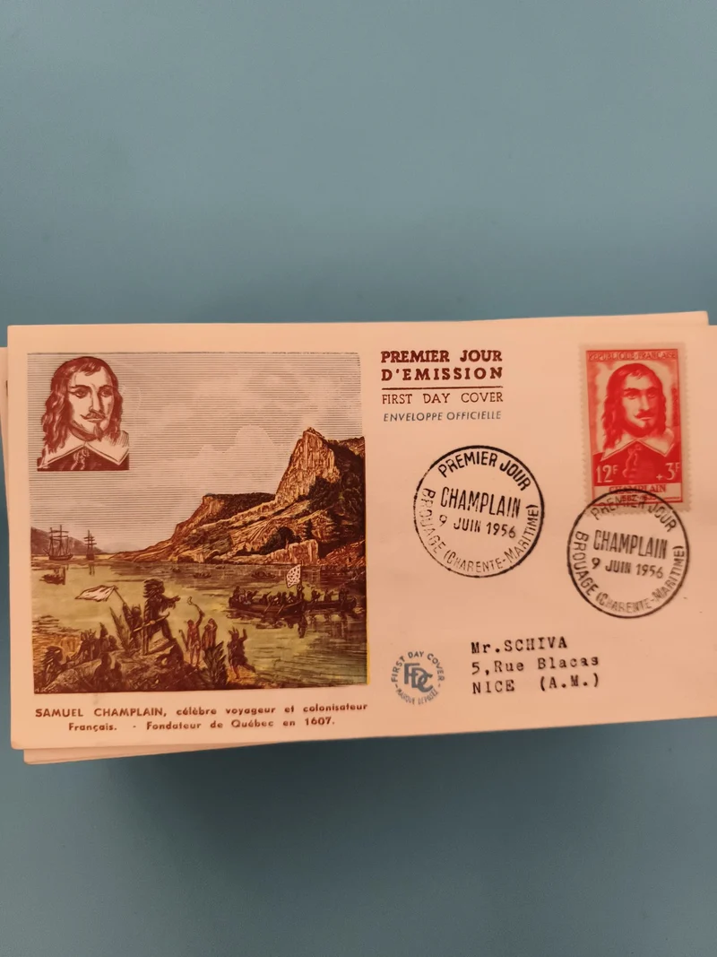 Enveloppe premier jour Champlain 1956 FDC illustration Québec timbre France