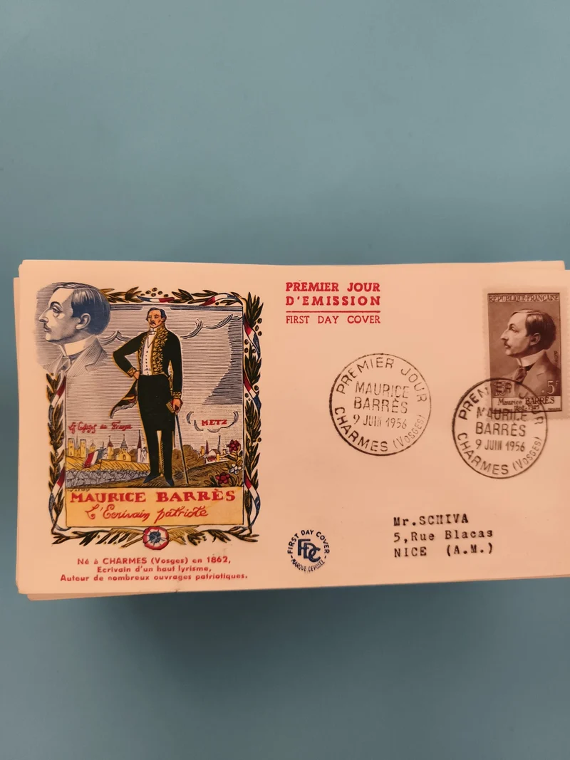 Lettre Premier Jour Maurice Barrès 1966 cachet Charmes Vosges philatélie FDC