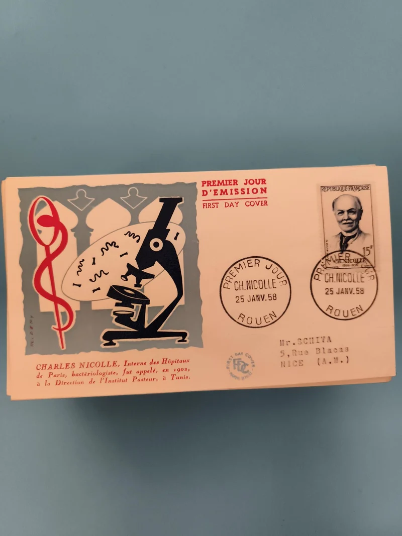 Lettre Premier Jour Charles Nicolle 1958 Rouen FDC – Illustration Microscope Tim