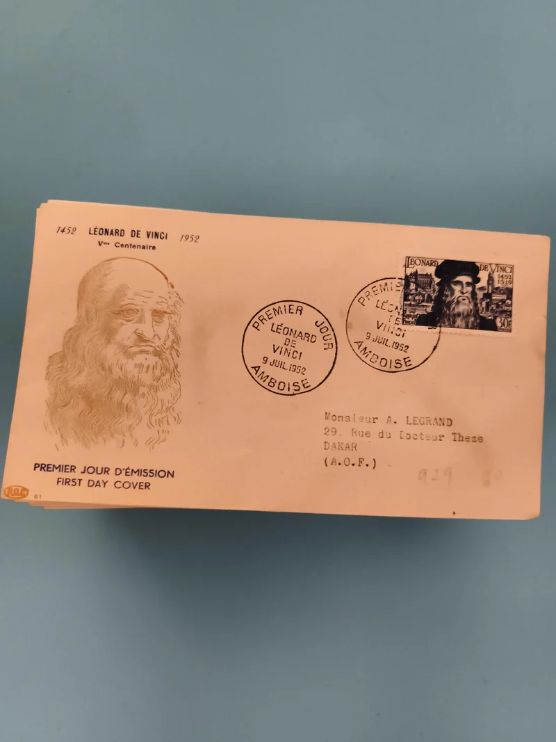 Lettre Premier Jour Léonard de Vinci 1952 France timbre commémoratif philatélie