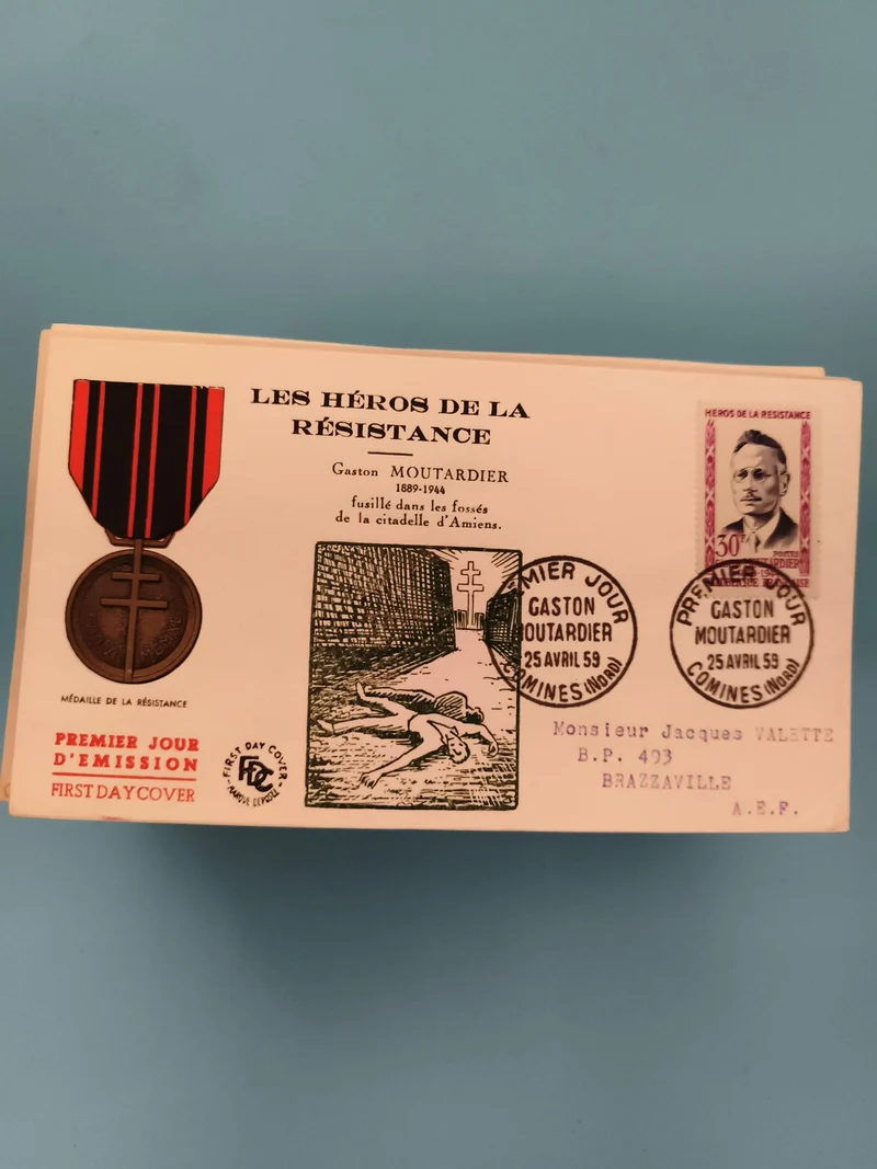 Lettre FDC Héros de la Résistance Gaston Moutardier 1959 timbre oblitéré philaté