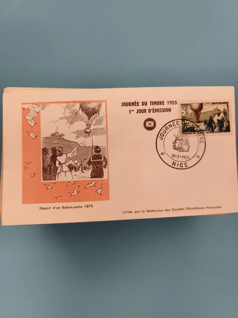 Lettre 1er jour 1955 Journée du Timbre Nice ballon-poste oblitération philatélie