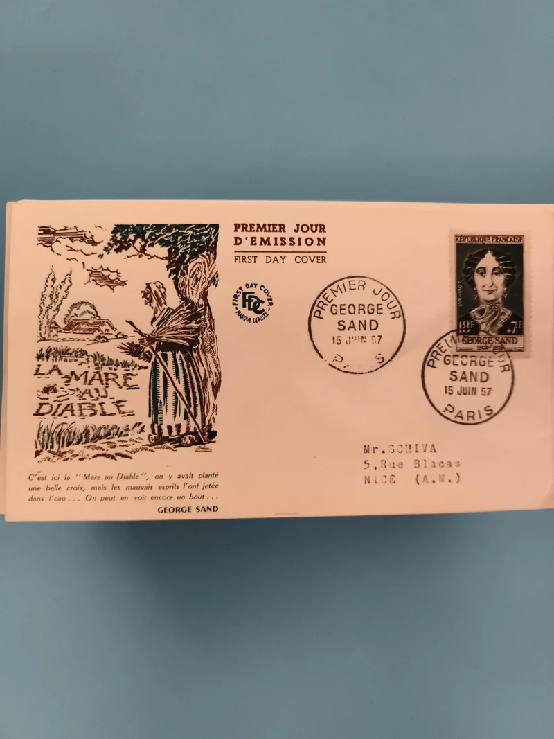 Lettre Premier Jour George Sand 1957 FDC La Mare au Diable Philatélie (Ref 2)