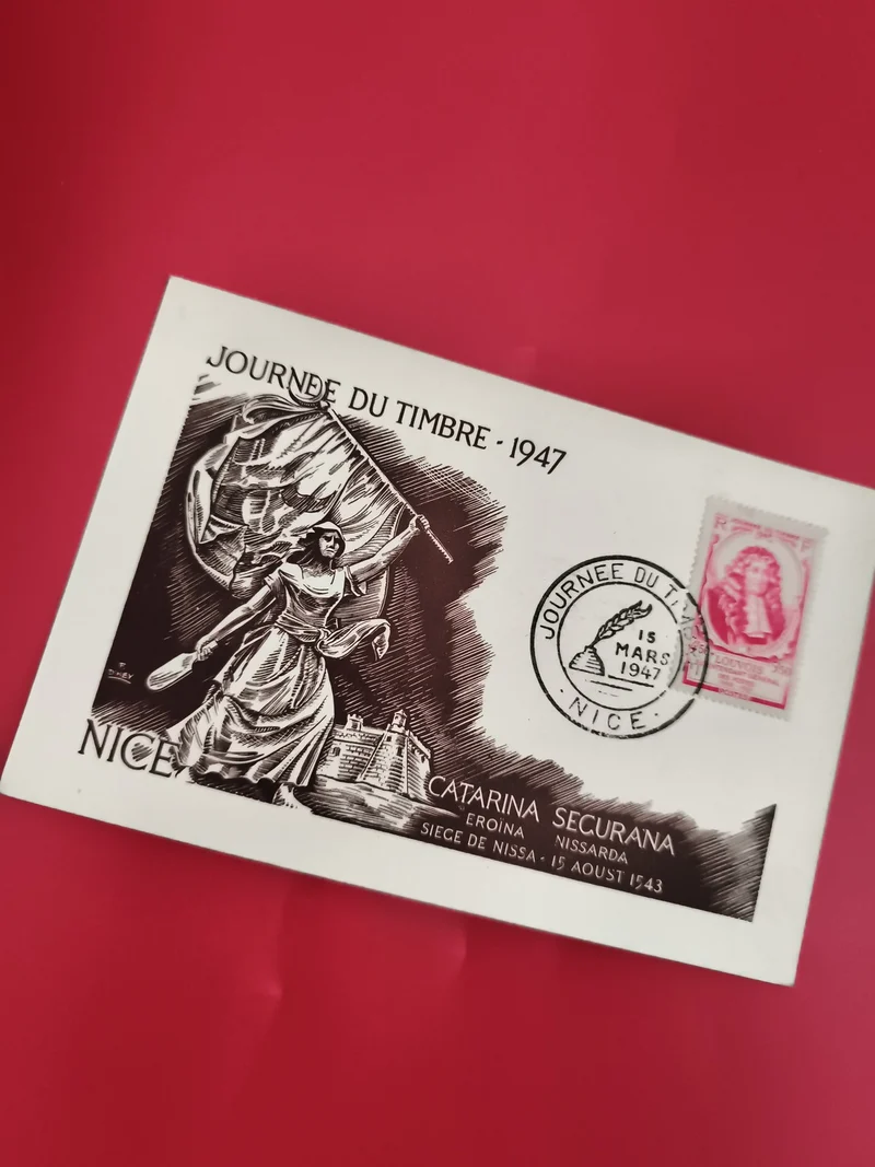 Carte philatélique Journée du Timbre 1947 Nice Catarina Ségurana oblitérée