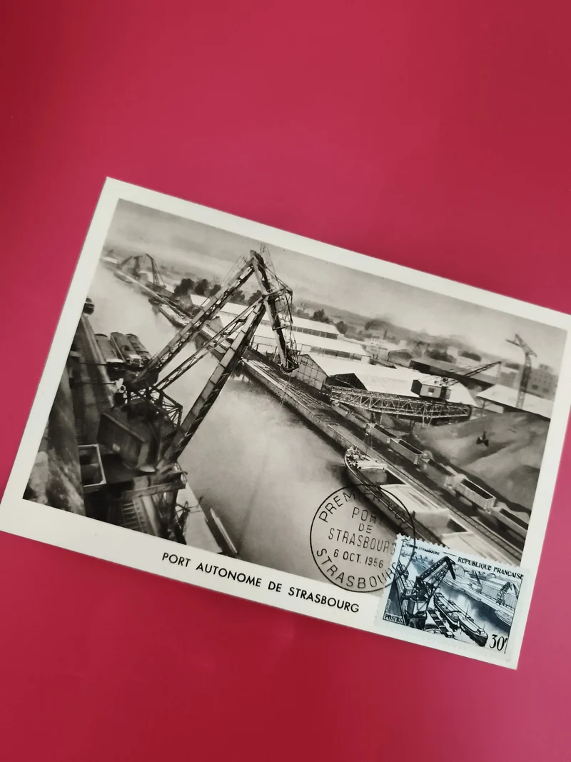 Carte postale Port autonome Strasbourg 1956 oblitérée timbre premier jour