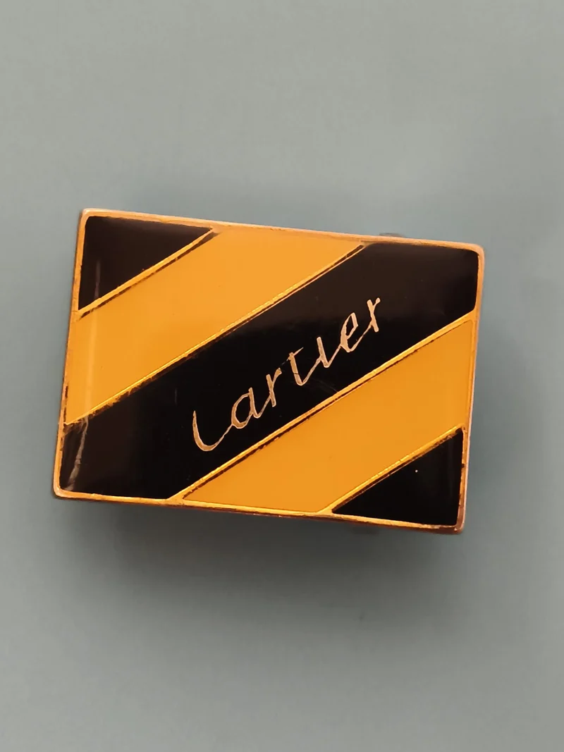 Boucle de ceinture vintage Lartier rectangulaire rayée jaune noir