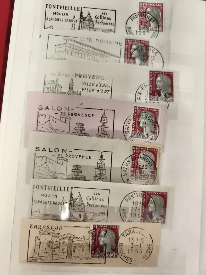 Timbres oblitérés Marianne 0,25 F Provence, cachets illustrés, lot philatélie