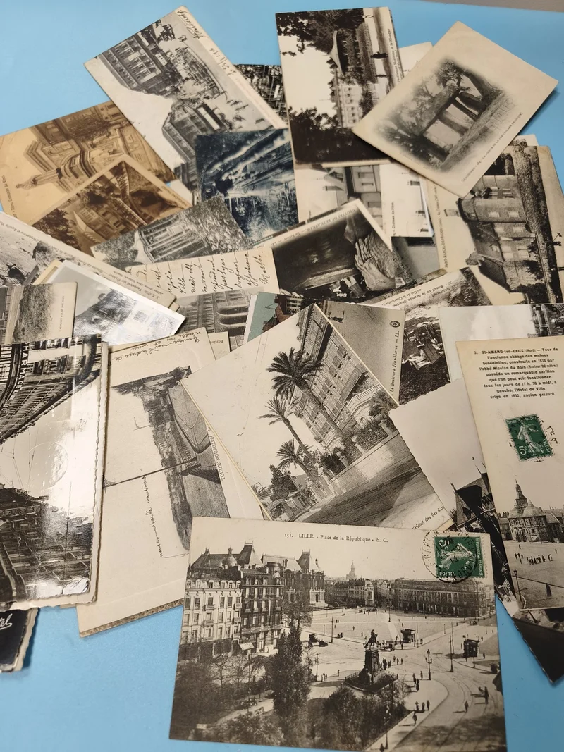 Lot cartes postales anciennes CPA divers lieux, noir et blanc, timbres, vrac