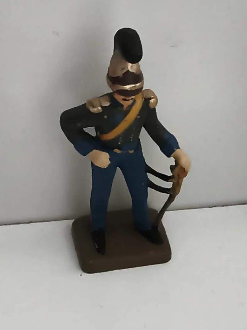 Figurine soldat ancien en plomb uniforme bleu vert base carrée vintage