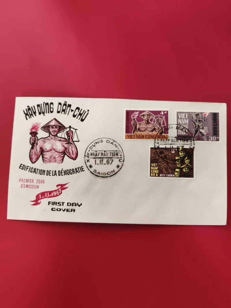 FDC Vietnam 1967 édification démocratie 3 timbres oblitérés Saigon