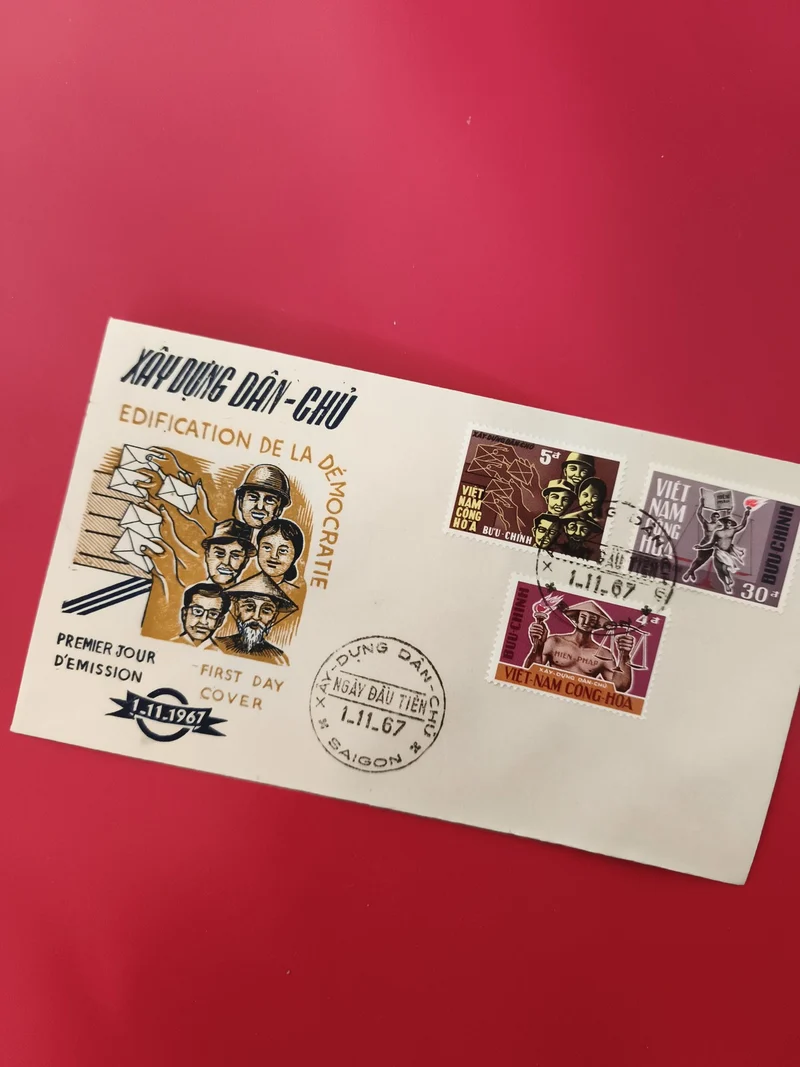 Lettre FDC Vietnam 1967 Édification Démocratie timbres oblitérés 1.11.67