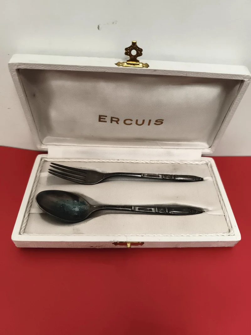 Coffret couvert Ercuis ancien fourchette cuillère décor art déco vintage