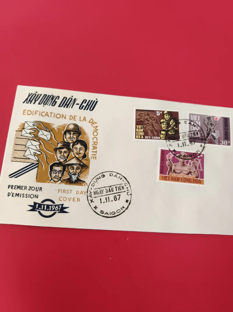 Enveloppe FDC Vietnam 1967 Xây Dựng Dân Chủ timbre premier jour Saigon