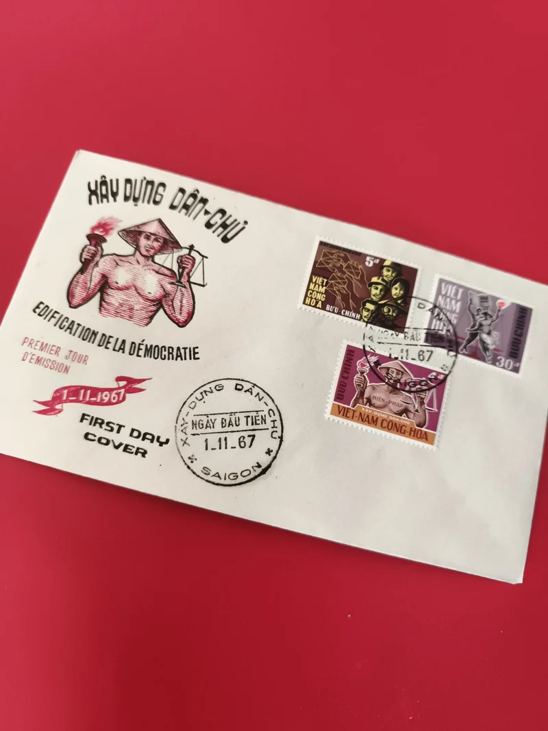 Enveloppe FDC Vietnam 1967 Édification Démocratie 1.11.67 oblitérée Saigon