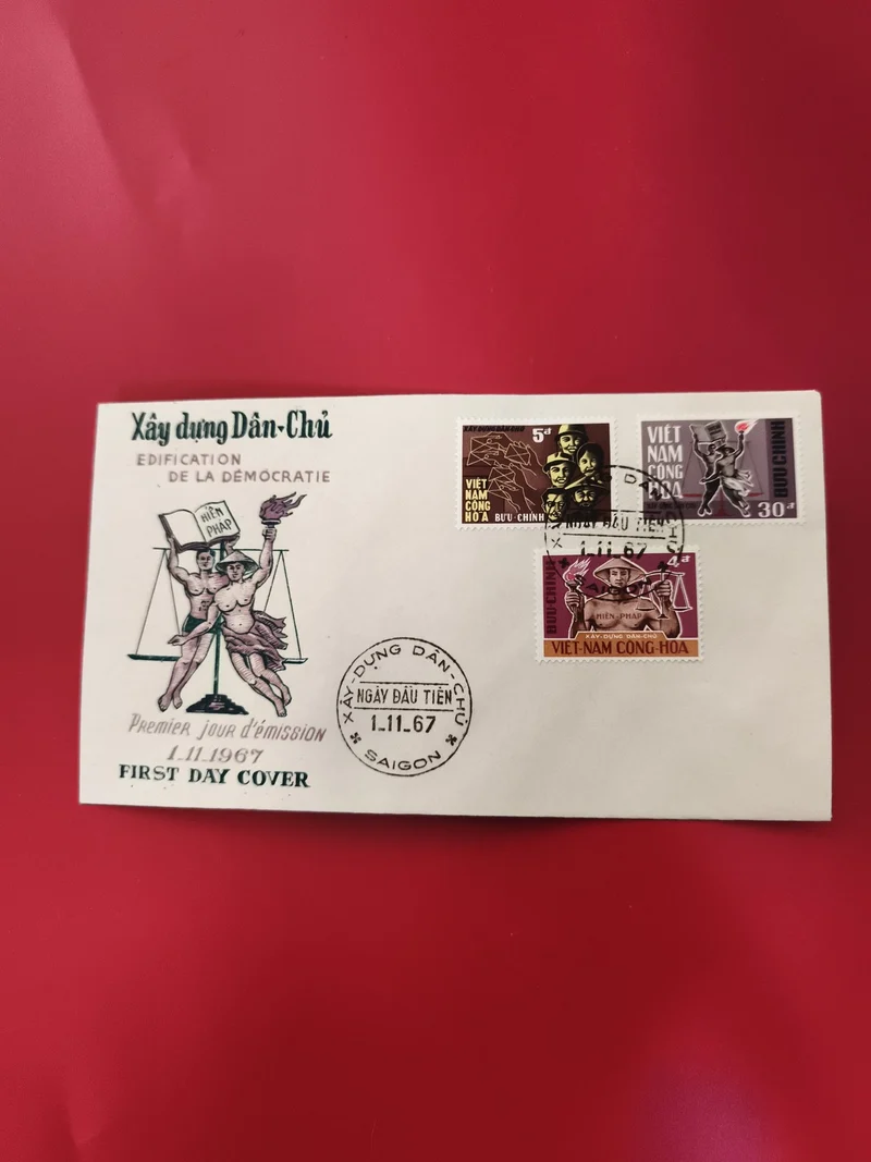 Enveloppe FDC Vietnam 1967 Xây dựng Dân-Chủ Premier Jour timbres Saigon